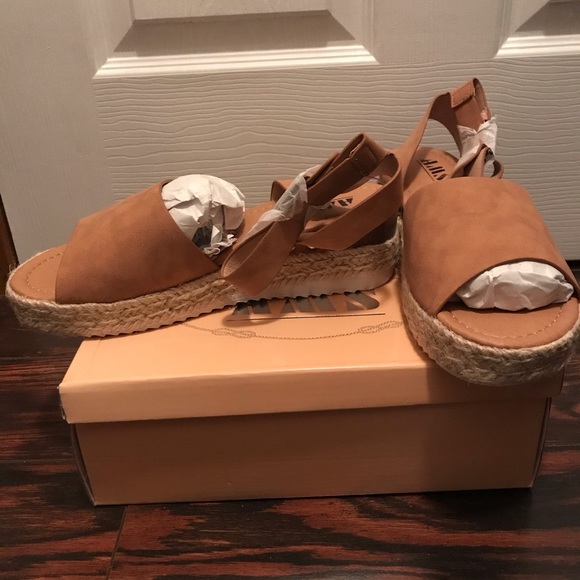 AMS Espadrille Wedge Flatform Sandals Tan Size 10 - Picture 7 of 8